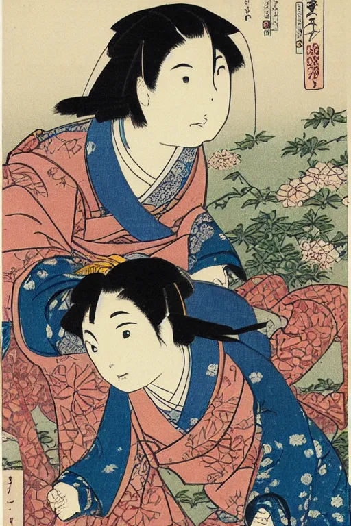 Prompt: Japanese woodblock print of real girl dora the explorer, hokusai