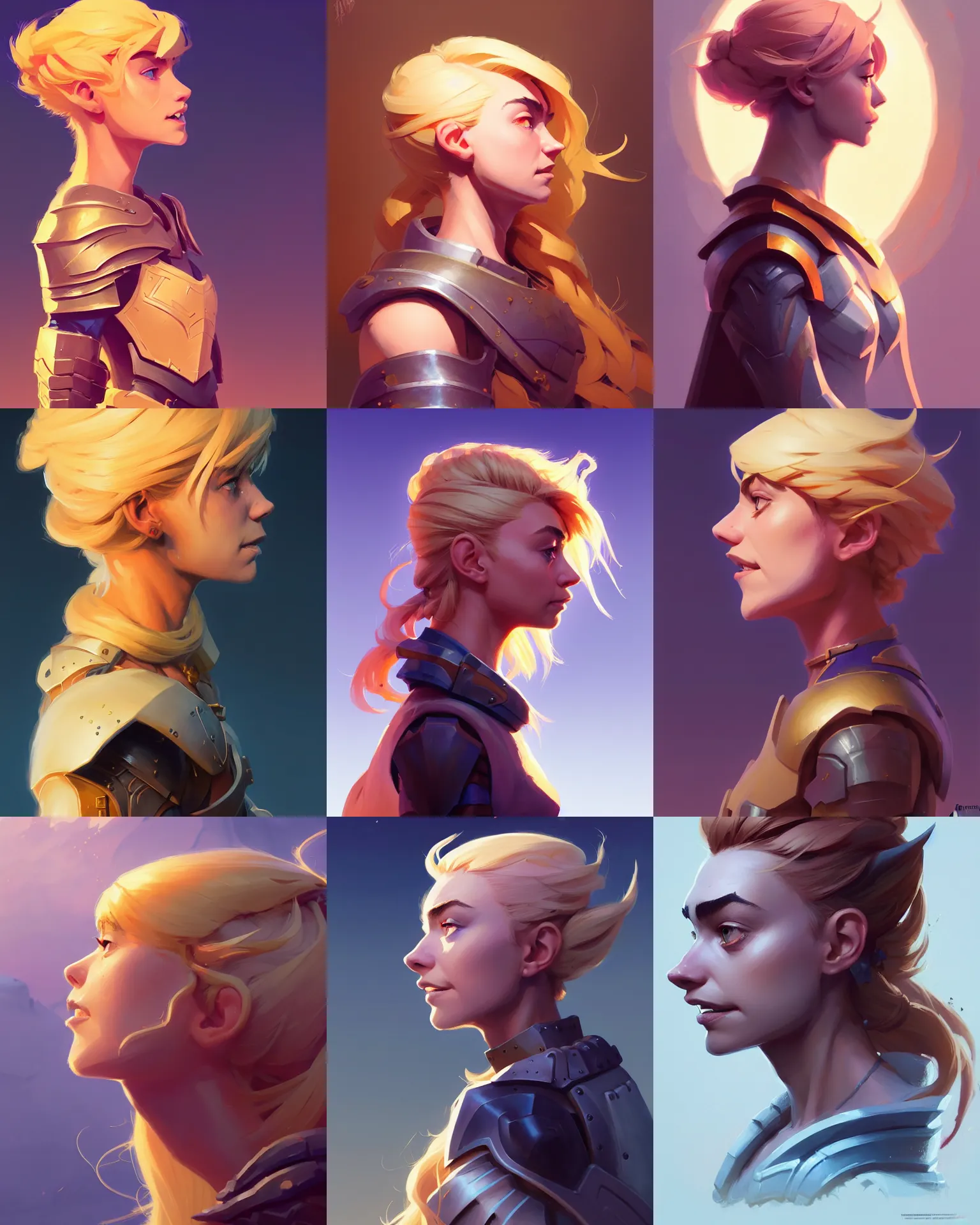 Prompt: side profile centered painted portrait, Imogen Poots as a paladin, blonde hair, Gloomhaven matte painting concept art, official fanart behance hd artstation by Jesper Ejsing, by RHADS and Makoto Shinkai and Lois van baarle and ilya kuvshinov and rossdraws