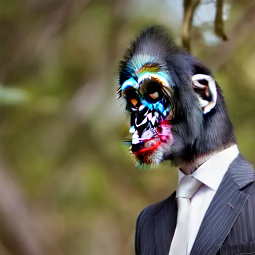 Prompt: chimpanzee wearing a suit and tie, ready for a meeting