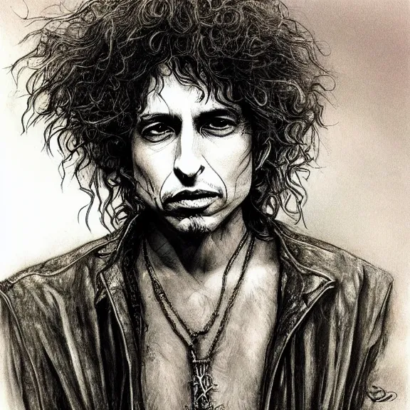 Image similar to a highly detailed portrait of bob dylan in the style of luis royo.