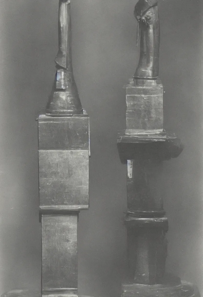 Prompt: a random everyday object on a pedestal, 1920 vintage photography, courtesy of Centre Pompidou