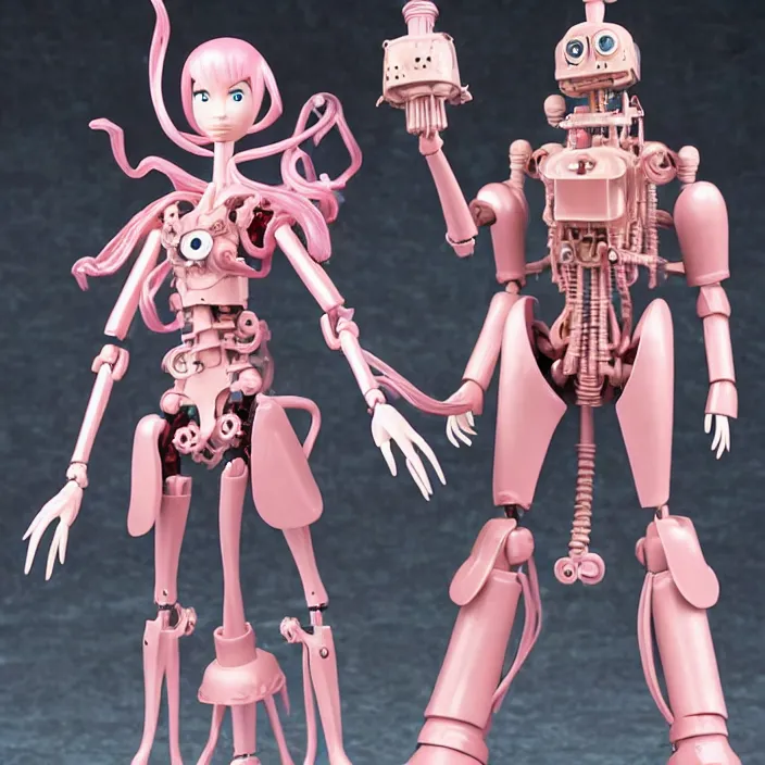 Image similar to A Lovecraftian scary giant mechanized adorable Barbie from Studio Ghibli Howl's Moving Castle (2004) as a 1980's Kenner style action figure, 5 points of articulation, full body, 4k, highly detailed. award winning sci-fi. look at all that detail!