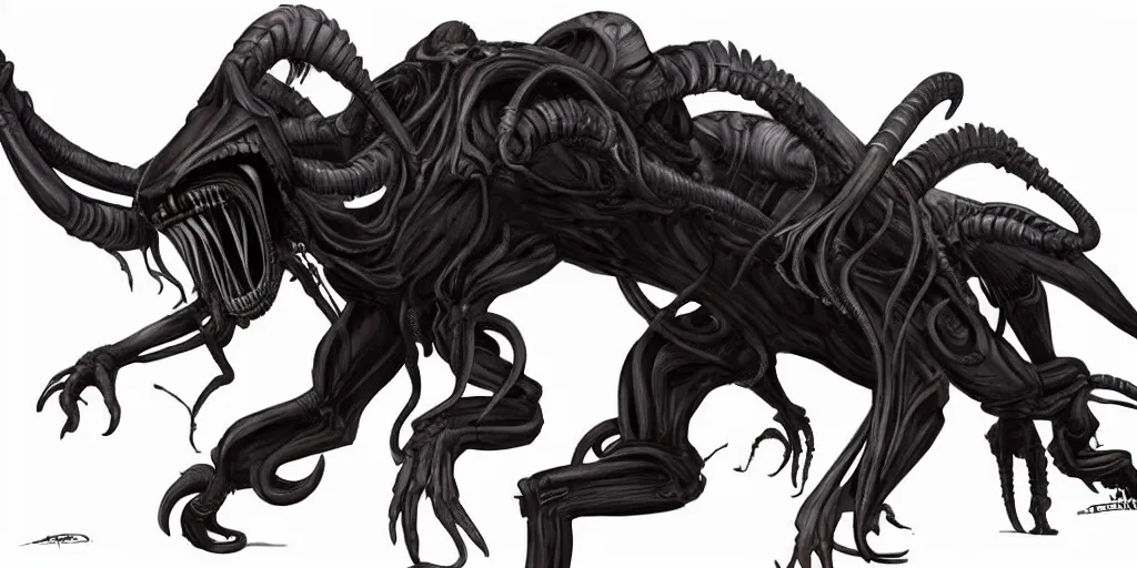 Image similar to previously unseen quadruped xenomorph, concept art, character concept, Alien,