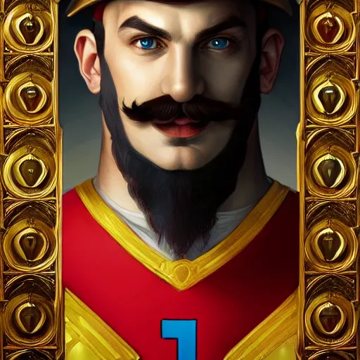 Prompt: symmetry!! portrait of mario from super mario, fantasy, medieval wear, intricate, elegant, highly detailed, digital painting, artstation, concept art, smooth, sharp focus, illustration, art by artgerm and greg rutkowski and alphonse mucha