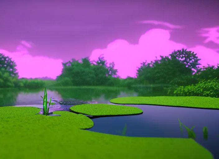 Prompt: a tadpole in a pond, vaporwave, foresty background. raining, 15mm. in the style of studio ghibli, Very detailed 8k. Sharp. Cinematic post-processing. Unreal engine. Nanite. Ray tracing. Parallax. Tessellation