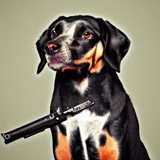 Prompt: dog with pistol