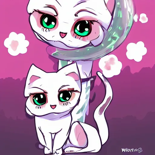 Image similar to a cute chibi white cat manga deviantart featured on artstation digital art