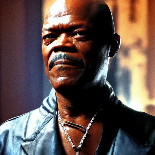 Prompt: Samuel l Jackson as the artist formerly known as Prince. Realistic, detailed, symmetrical facial features, 8k,