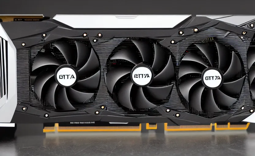 Prompt: product photo of triple wide extra long gtx rtx 4 0 9 0 nvidia gpu graphics card