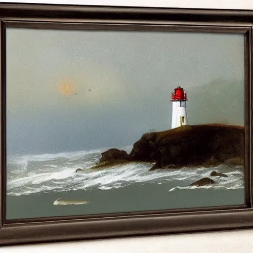 Image similar to moonlit waves on the shore with longship's lighthouse, cornwal, land's end, by albert julius olson