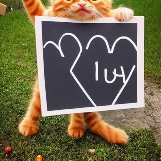 Image similar to cute fluffy orange tabby kitten with a sign that says