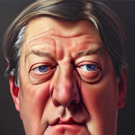 Image similar to close up face of a extremely beautiful Stephen Fry portrait, masterpiece painting, oil on canvas, artgerm, norman rockwell, craig mulins, trending on pxiv