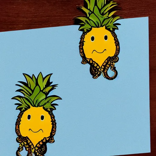 Image similar to cute cartoon octopus camouflaging as a pineapple