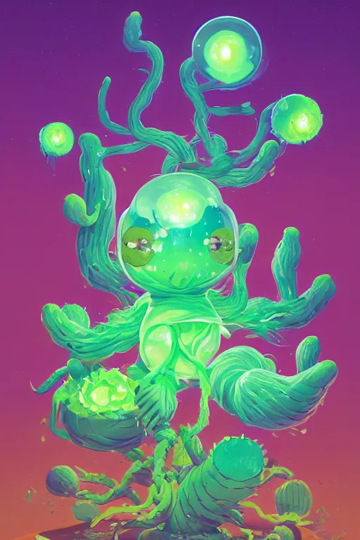 Image similar to roots cactus sushi cristal smurf ghost creature animal sushi cristal very big eye roots cactus elemental flush of force nature micro world fluo fishscale, behance hd by jesper ejsing, by rhads, makoto shinkai and lois van baarle, ilya kuvshinov, rossdraws radiating a glowing aura global illumination ray tracing hdr