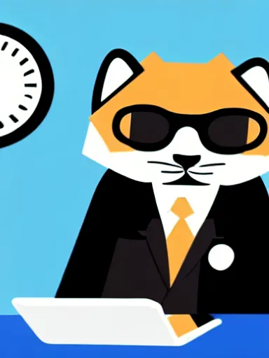 Prompt: beautiful furry art of ferret in a formal suit with laptop, high quality, extremely detailed, black glasses, hacking background