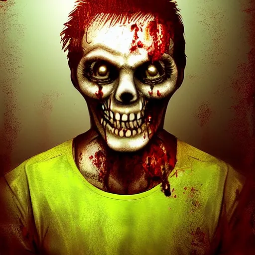 Prompt: smiling zombie portrait, digital art