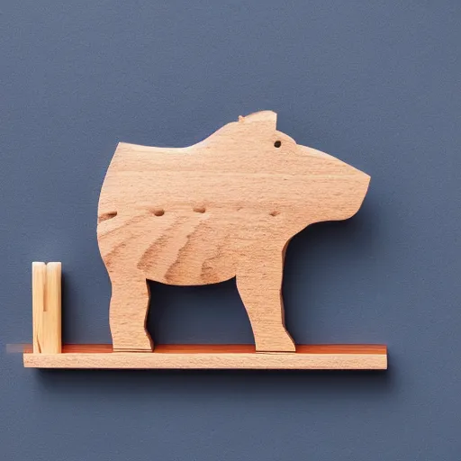 Image similar to a zoomed out studio product shot of a minimalist carved hippopotamus, made from cherry wood and blue resin, in profile, like a catalog photograph, mostly wood, with a smooth featureless minimalist look