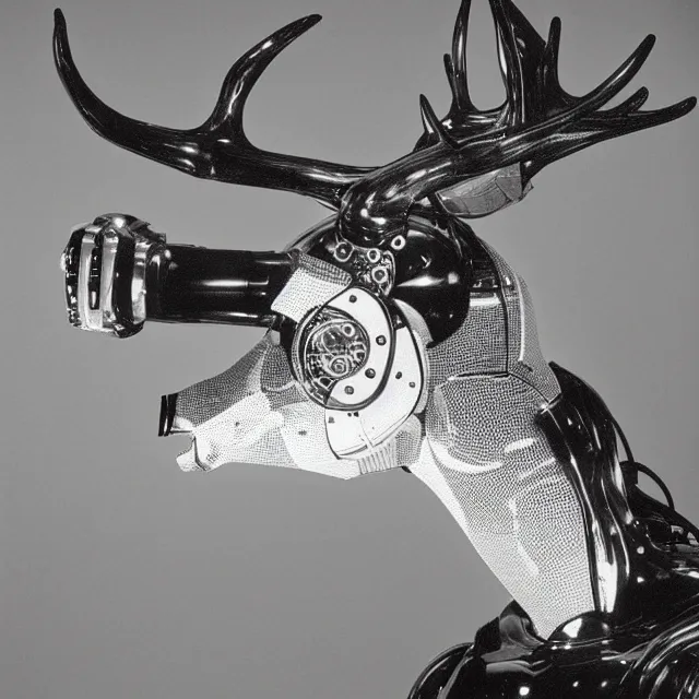 Image similar to Cybernetic robot deer. A close-up studio portrait by Robert Mapplethorpe. Tri-x