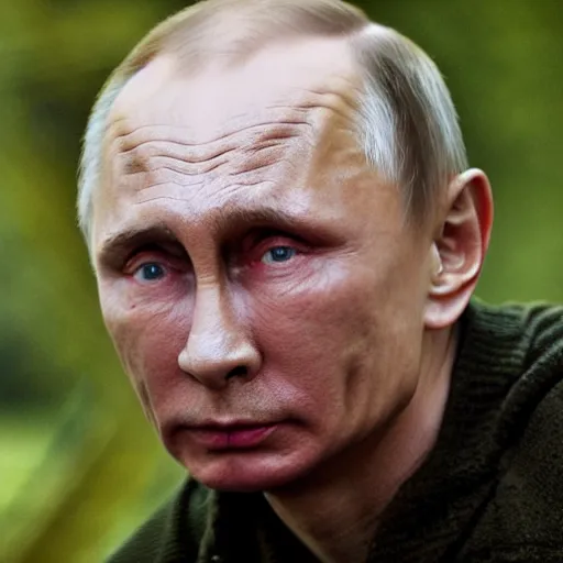 Image similar to Putin in the role of Gollum, film still, high detail, gray face