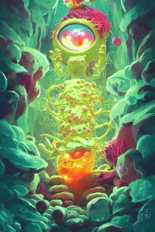 Image similar to roots cactus sushi cristal smurf ghost creature animal sushi cristal very big eye roots cactus elemental flush of force nature micro world fluo fishscale, behance hd by jesper ejsing, by rhads, makoto shinkai and lois van baarle, ilya kuvshinov, rossdraws radiating a glowing aura global illumination ray tracing hdr