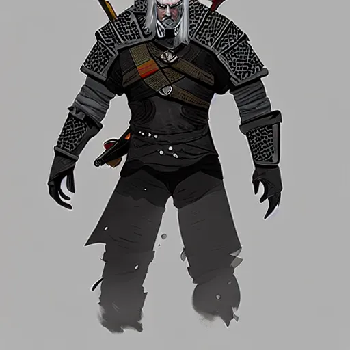 Prompt: geralt of rivia, character, messy by benedick bana