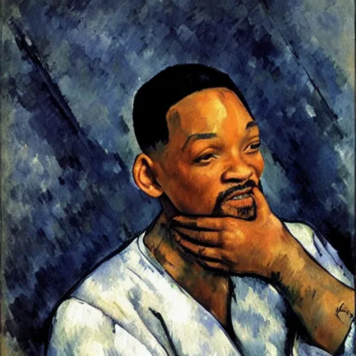Image similar to will smith crying, painted by cezanne