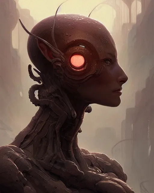 Image similar to professional ominous concept art portrait of a wasp - human chimera character by artgerm and greg rutkowski. an intricate, elegant, highly detailed digital painting, concept art, smooth, sharp focus, illustration, in the style of simon stalenhag, wayne barlowe, and igor kieryluk.