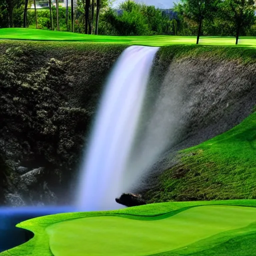Prompt: golf course with waterfall