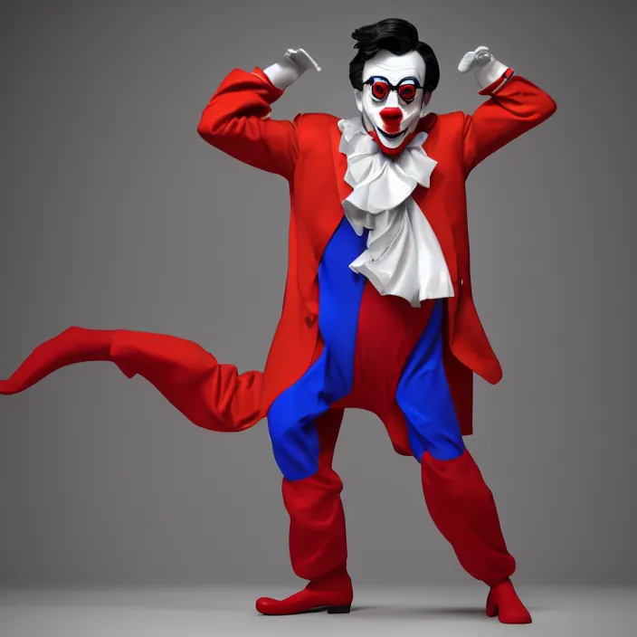 Image similar to photo steven colbert, dressed in a clown costume, octane render