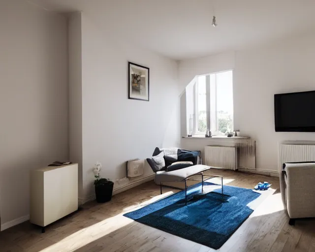 Image similar to Award winning photo of a living room with a TV of a flat abandoned a week ago, 4k, high quality