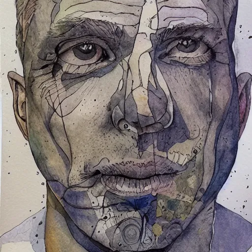 Image similar to portrait of magickjell, watercolor, ink lines, lars lerin, highly detailed