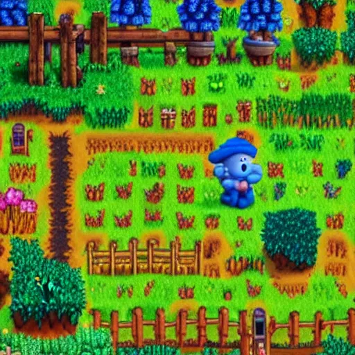 Image similar to smurfs living in stardew Valley 4k