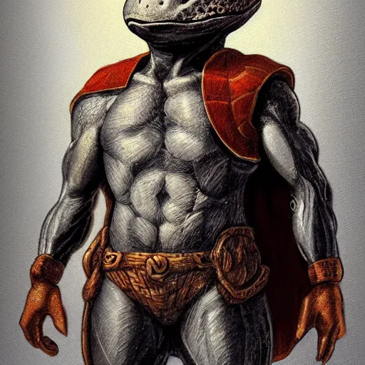 Prompt: anthropomorphic turtle hero by james gurney