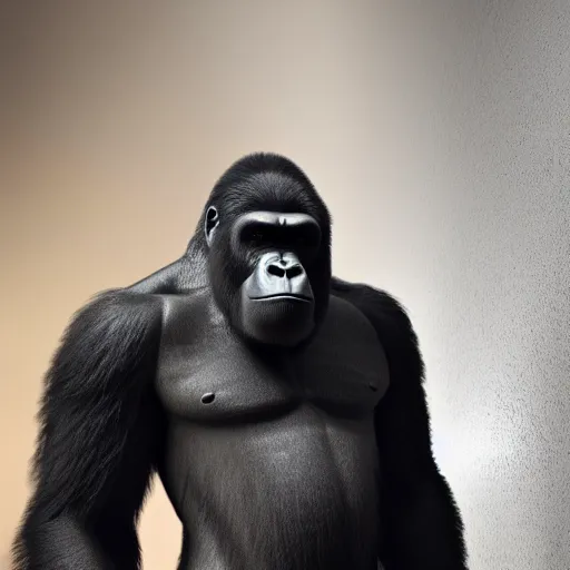 Image similar to big gorilla man terroizing church, 8k cinematic lighting, very sharp detail, anatomically correct