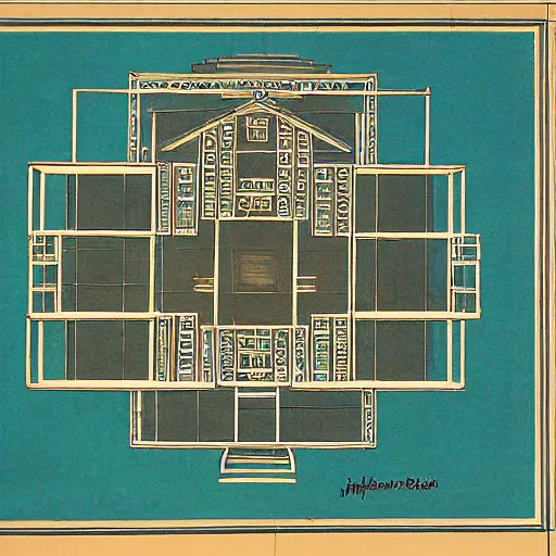 Prompt: blueprint of heaven temple