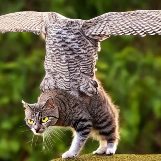 Prompt: cat owl hybrid spreading wings