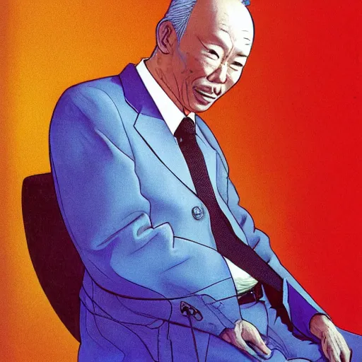 Image similar to portrait of lee kuan yew, by moebius