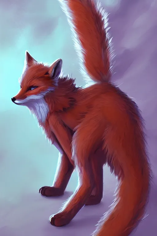 Image similar to an anthropomorphic fox fursona with a fluffy tail, backlighting, trending on artstation, digital art, furry art, trending on furaffinity, fantasy art, by kawacy, anime art