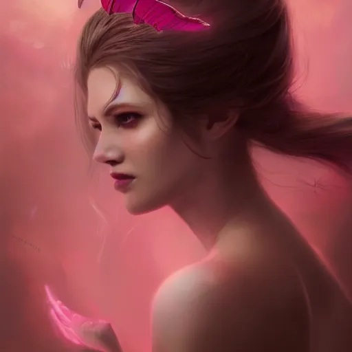 Prompt: a fancy portrait of an attractive succubi with pink wings and a calm look on her face by greg rutkowski, sung choi, mitchell mohrhauser, maciej kuciara, johnson ting, maxim verehin, peter konig, 8 k photorealistic, cinematic lighting, hd, high details, dramatic, dark atmosphere, trending on artstation