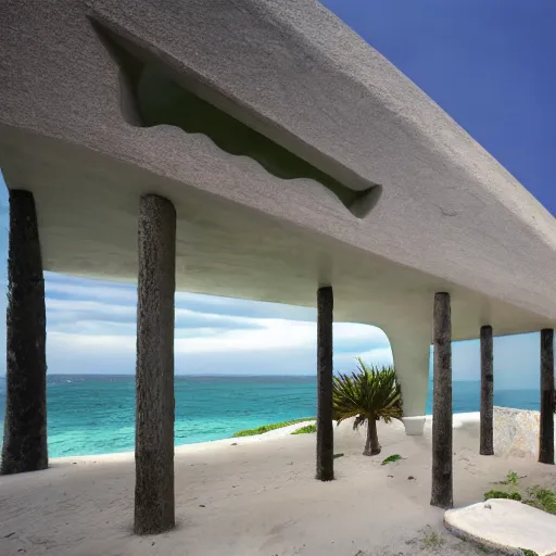 Image similar to organic rectangular architecture concept, sea, mexican, ricardo legorretta, villa, people, beach, artistic, ecology, green.