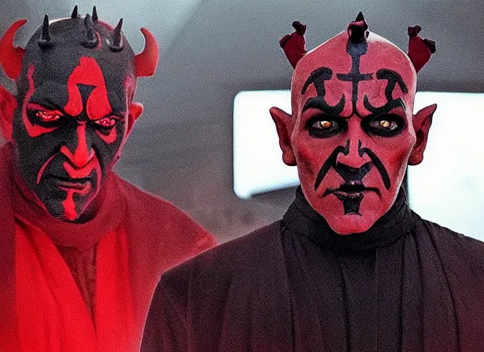 Image similar to film still of Darth Maul working as a high school teacher in the new Star Wars movie, 4k