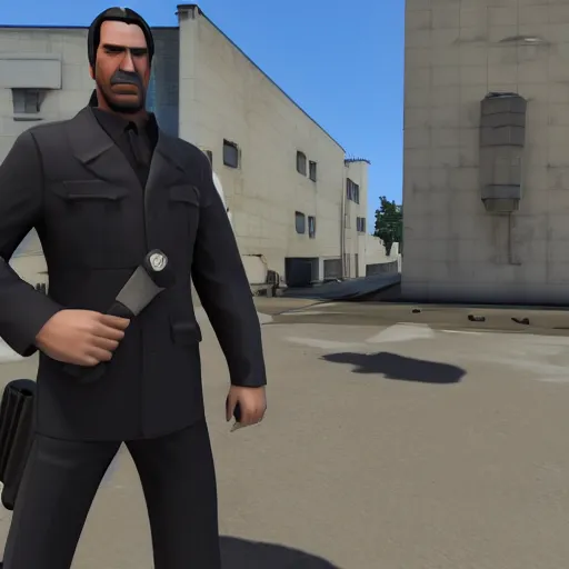 Prompt: gameplay footage of Keanu Reeves in Team Fortress 2, 3d Render, source engine