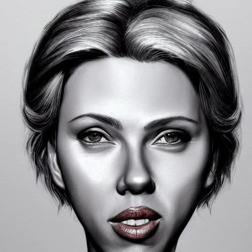 Image similar to funny caricature painting of scarlett johansson, closeup of face, drawing by mahesh nambiar, archille superbi, carola rubio, artstation