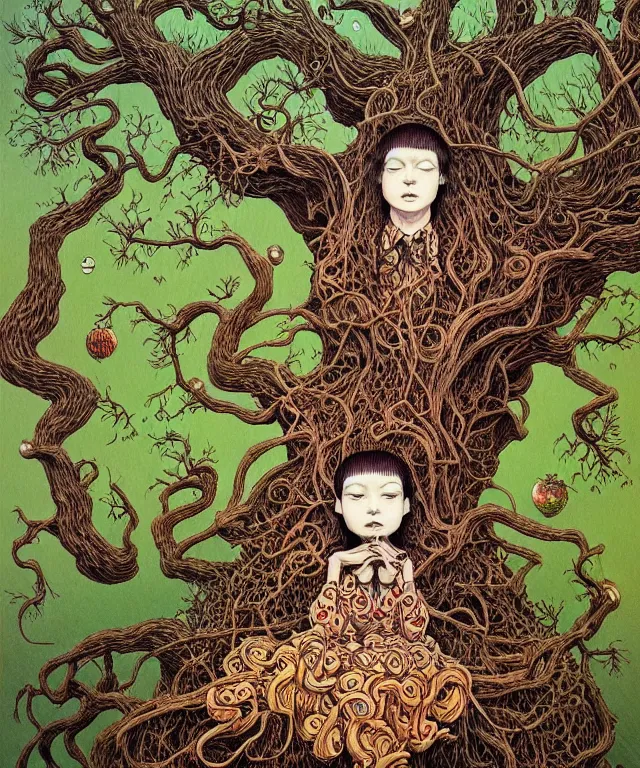 Image similar to portrait painted in jacek yerka style drawn by vania zouravliov and takato yamamoto, inspired by the giving tree, intricate acrylic gouache painting, high detail, sharp high detail, artstation