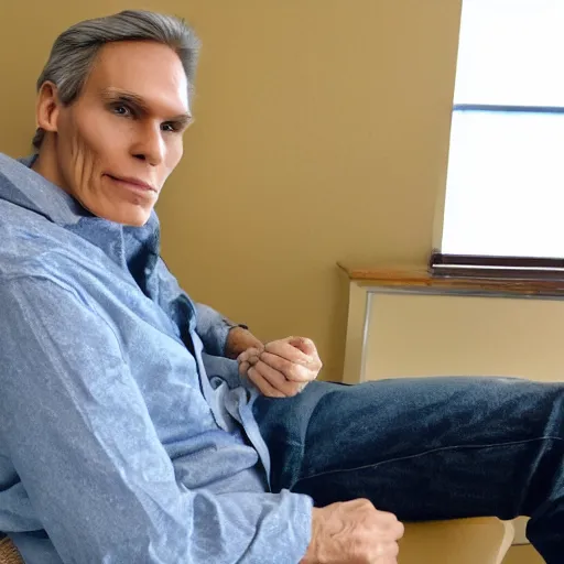 Prompt: 5 0 year old jerma sitting in a chair