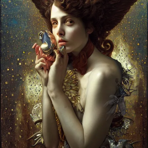 Image similar to highly detailed oil painting | very intricate | cinematic lighting | award - winning | wall mosaic of owls of nightmare relief | by roberto ferri, by tom bagshaw, by j. c. leyendecker and klimt, american romanticism, by austin osman spare, artstation, cgsociety, official art, octane