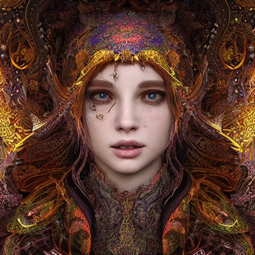 Image similar to wonderful princess of fractals and patterns, beautiful face, hyper detailed, background intricate and detailed, ornate 8 k gorgeous intricate detailed, octane render