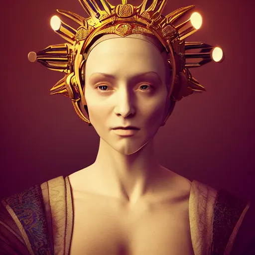 Image similar to portrait of a woman, renaissance style, star wars character, volumetric lights, symmetry, headpiece, trending on artstation, sharp focus, leica, studio photo, intricate details, highly detailed