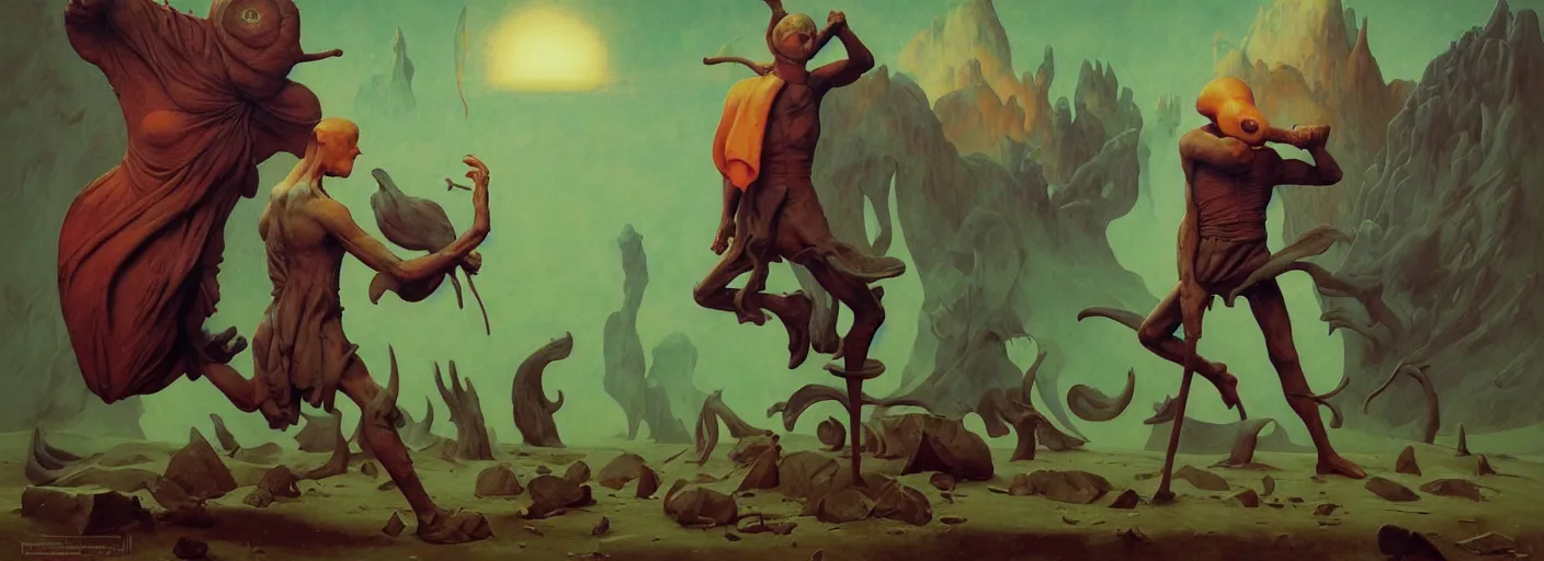 Image similar to full - body portrait surreal colorful clay fighting artstation rpg gerald brom snail character concept art anatomy, action pose, very coherent and colorful high contrast masterpiece by norman rockwell franz sedlacek hieronymus bosch dean ellis rene magritte gediminas pranckevicius, dark shadows, sunny day, hard lighting, reference sheet white! background