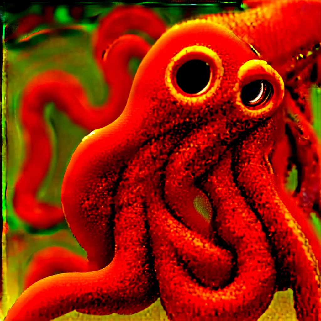 Image similar to fiery whimsical emotional eyes cephalopod, in a photorealistic macro photograph with shallow dof